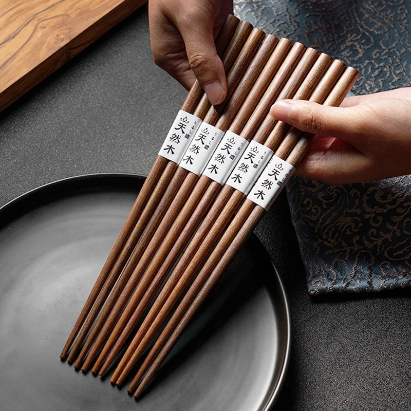 5 Pairs Walnut Wood Chopsticks Japanese Sushi Sticks Unique Patchwork Chinese Korean Food Chopstick Set Wooden Cutlery Tableware