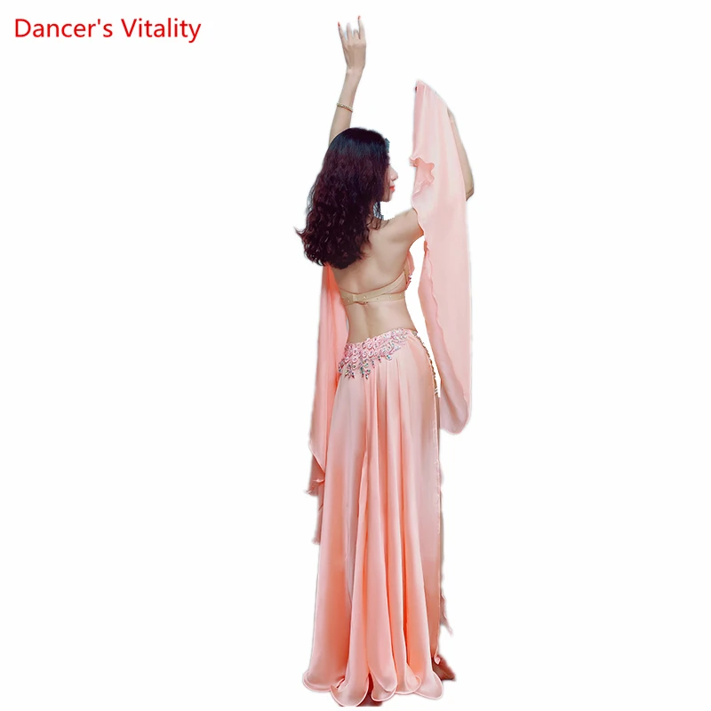 Belly Dance Competiton Costume Set for Women Bra+senior Satin Stones Long Skirt 2pcs Bellydancing Exotic Dancewear Girl's Suit