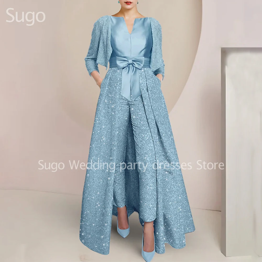 Tailleur pantalone lunghi personalizzati Abiti per la madre della sposa Scollo a V Lunghezza pavimento A-Line Abito da sposo per festa serale per invitati al matrimonio 2026