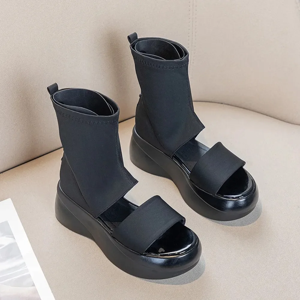 Fish Mouth Sandals Women 2023 Summer New Sleeve Thick Sole Breathable Fashion Cool Boots Female Shoes for Women Botas Mujer