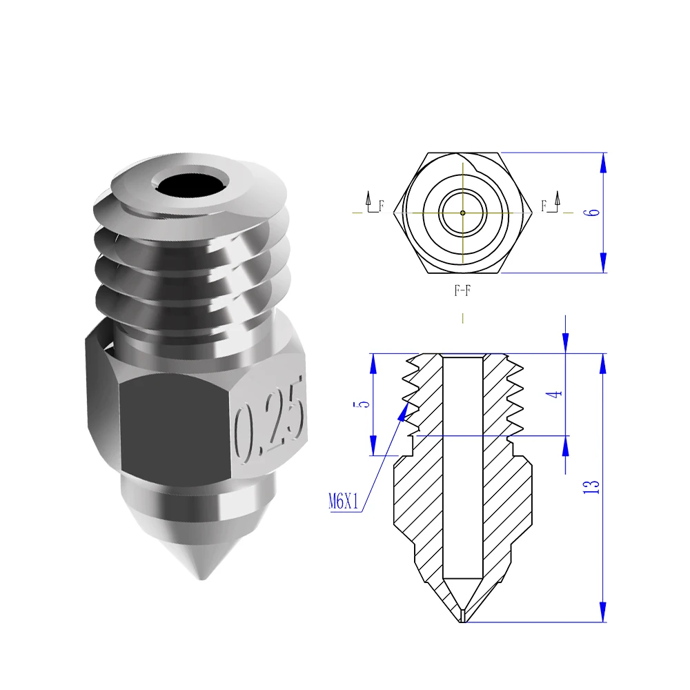 Sáng Tạo 3D Các Bộ Phận Máy In CR-6 SE Mạ Copper Vòi Phun 0.4/0.6/0.8Mm Cho CR-6 SE CR-10 Ender 3/5 Hotend Đùn Khối