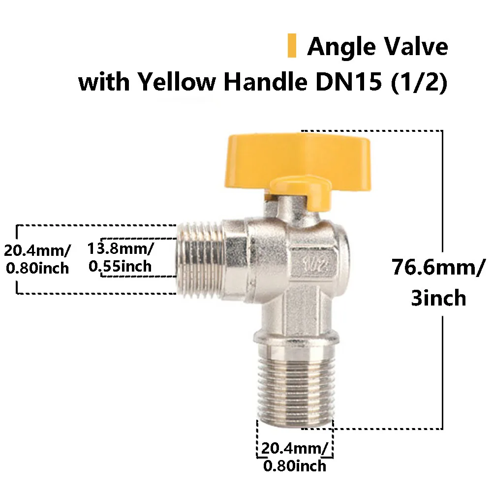Válvula de ángulo de Gas Natural, interruptor de estufa de válvula de Gas Natural de ángulo recto giratorio a mano de latón DN15 1/2 DN20 3/4 DN15 w mango amarillo 1 Uds