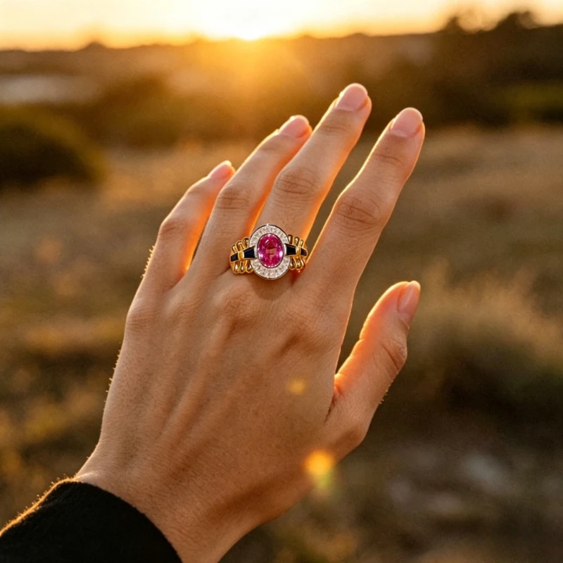 French Celebrity-similar Minimalist Style Rose Red High-carat Cubic Zirconia Open-ring - Women's Jewelry - Birthday Gift