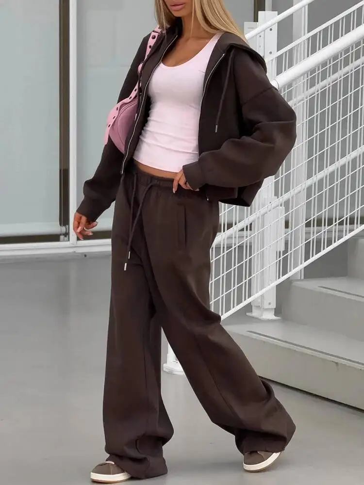 

KT Women's Oversized Tracksuit Set 2026 Spring Fall Zip Up Cropped Hoodie & Wide Leg Sweatpants Loungewear