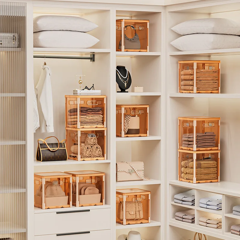 Large Capacity Transparent Home Storage Box Organizer Plastic Folding Box with Lid Toys Tool Sundries Wardrobe Clothes Organizer