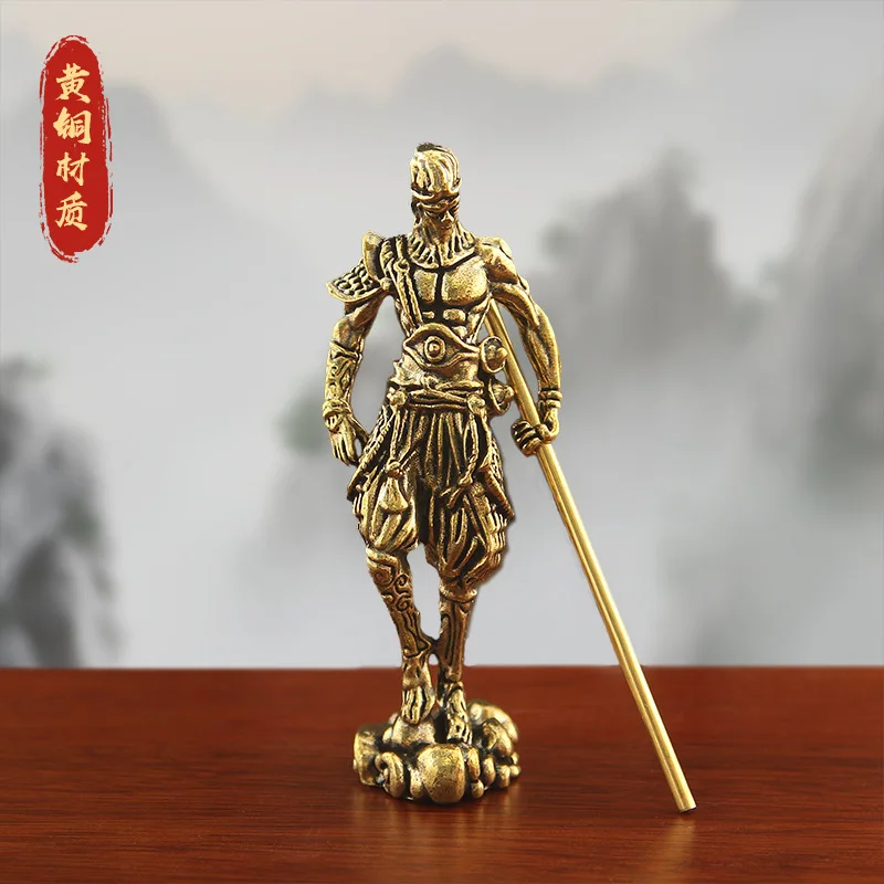 Black Monkey King Brass Sculpture, Office Desk or Car Ornament, Artistic Craft of the Great Sage Sun Wukong, for Display at a St