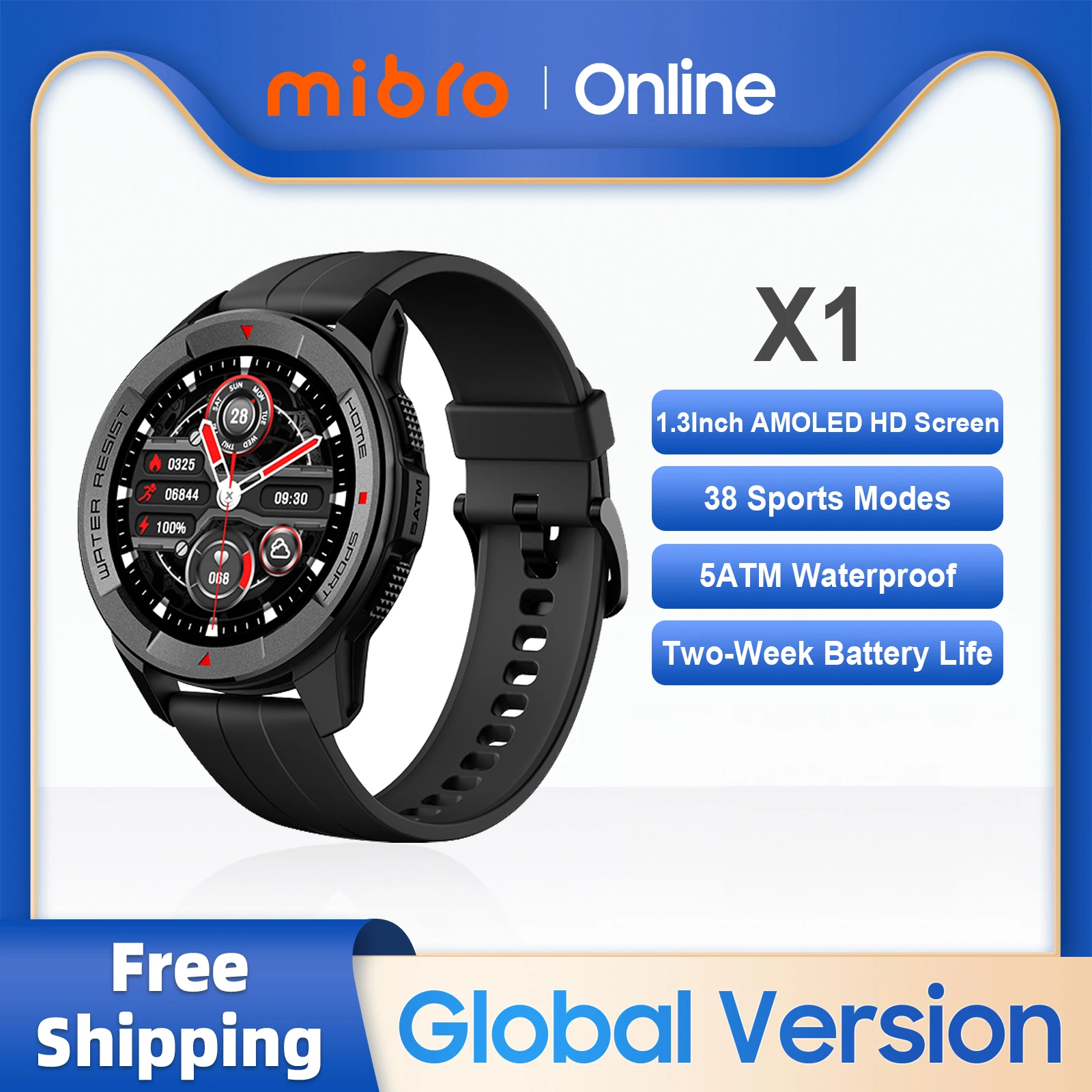 Mibro Watch X1 Global Version 350mAh Battery 1.3Inch AMOLED Screen SpO2 Measurement Bluetooth Fashion Sport Men Women Smartwatch