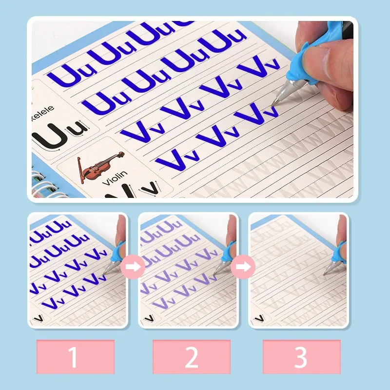 Eusable Alphabet Number Writing Workbook Calligraphy 64 Pages Tracing Book 4in1 Magic Practice Handwriting with Pens