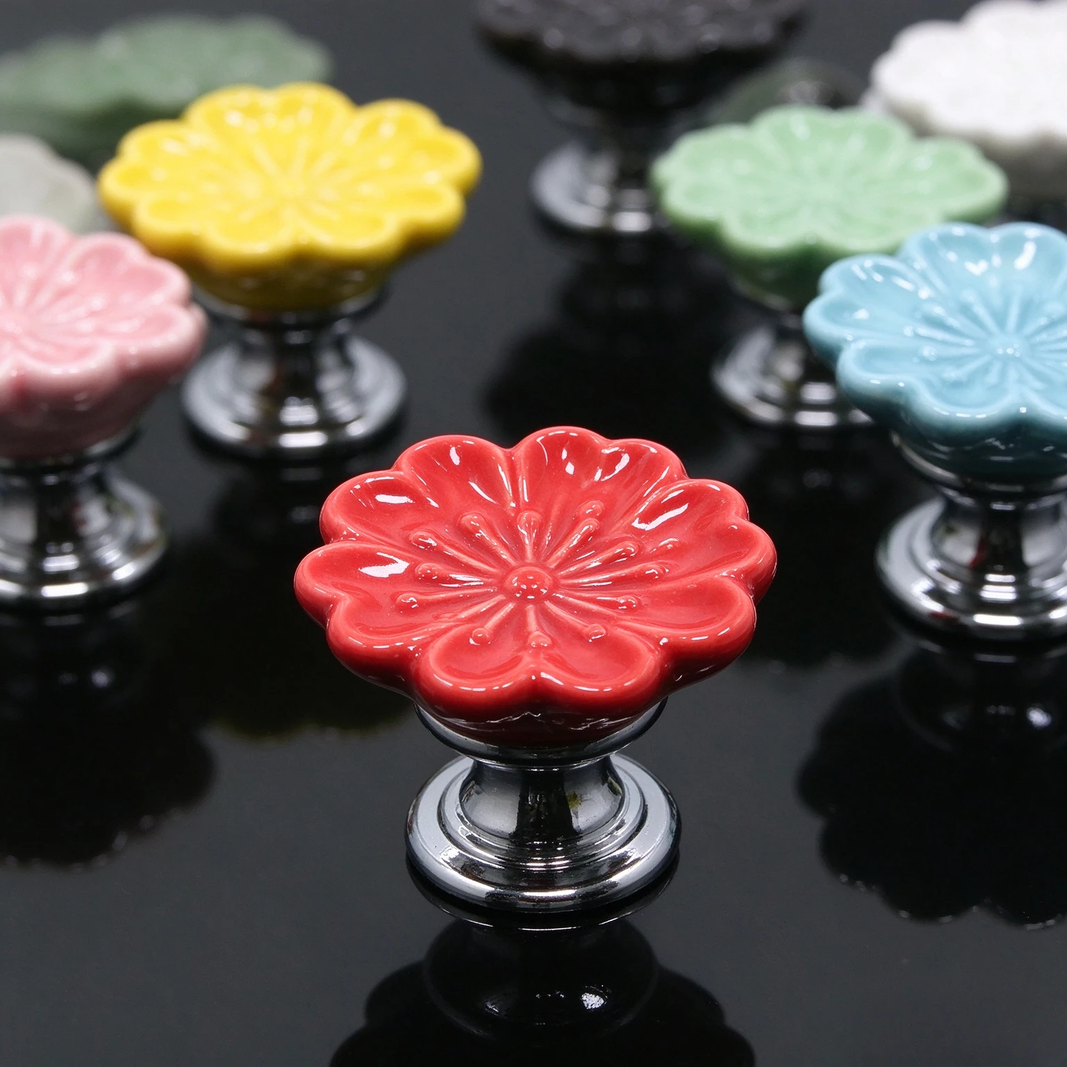 5pcs Orchid Ceramic Handles Drawer Knobs Kitchen Cupboard Door Handles Kids Room Cabinet Handles with screws Furniture Handle