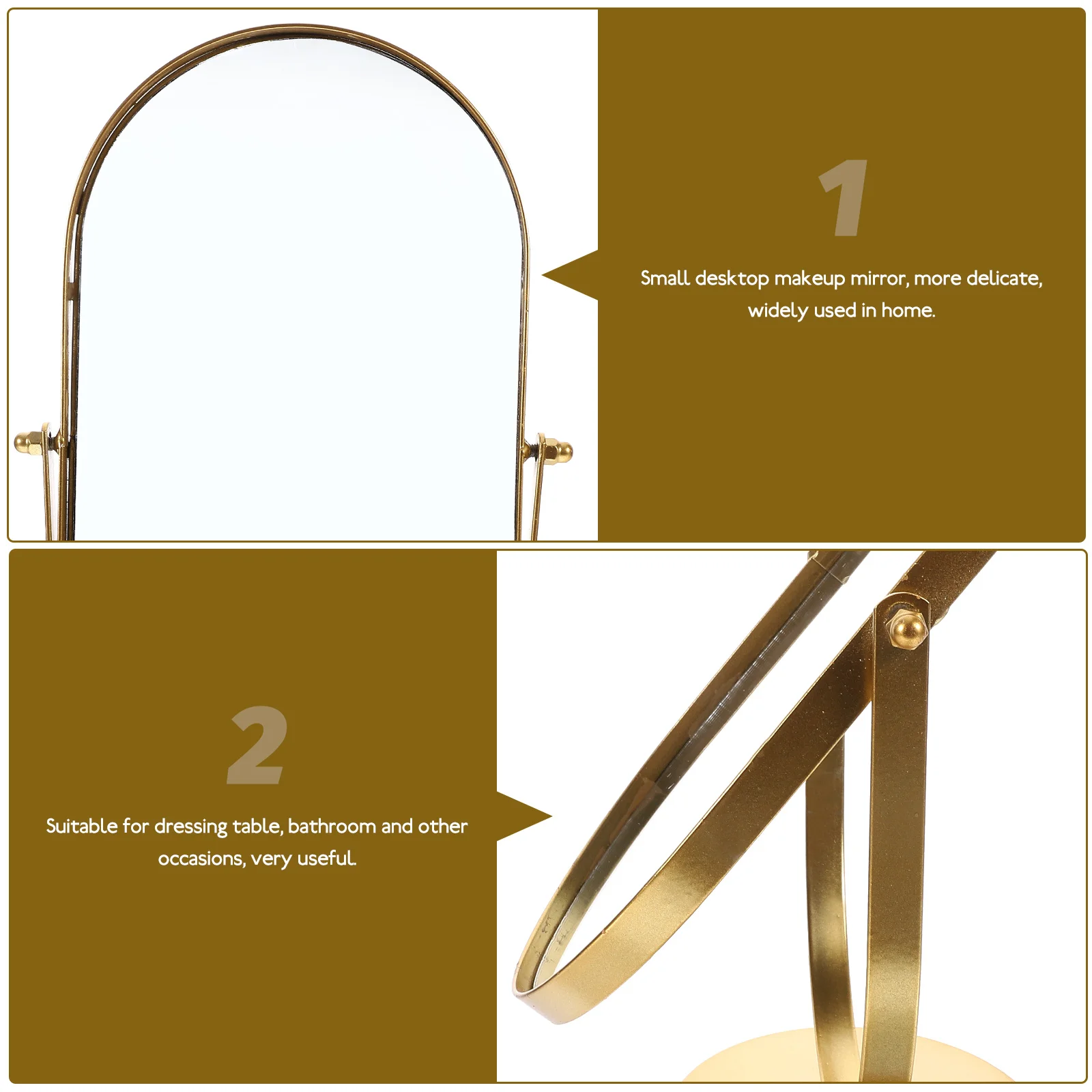 

Pocket Retro Metal Makeup Mirror Travel Small Vanity Desk for Glass Round Desktop