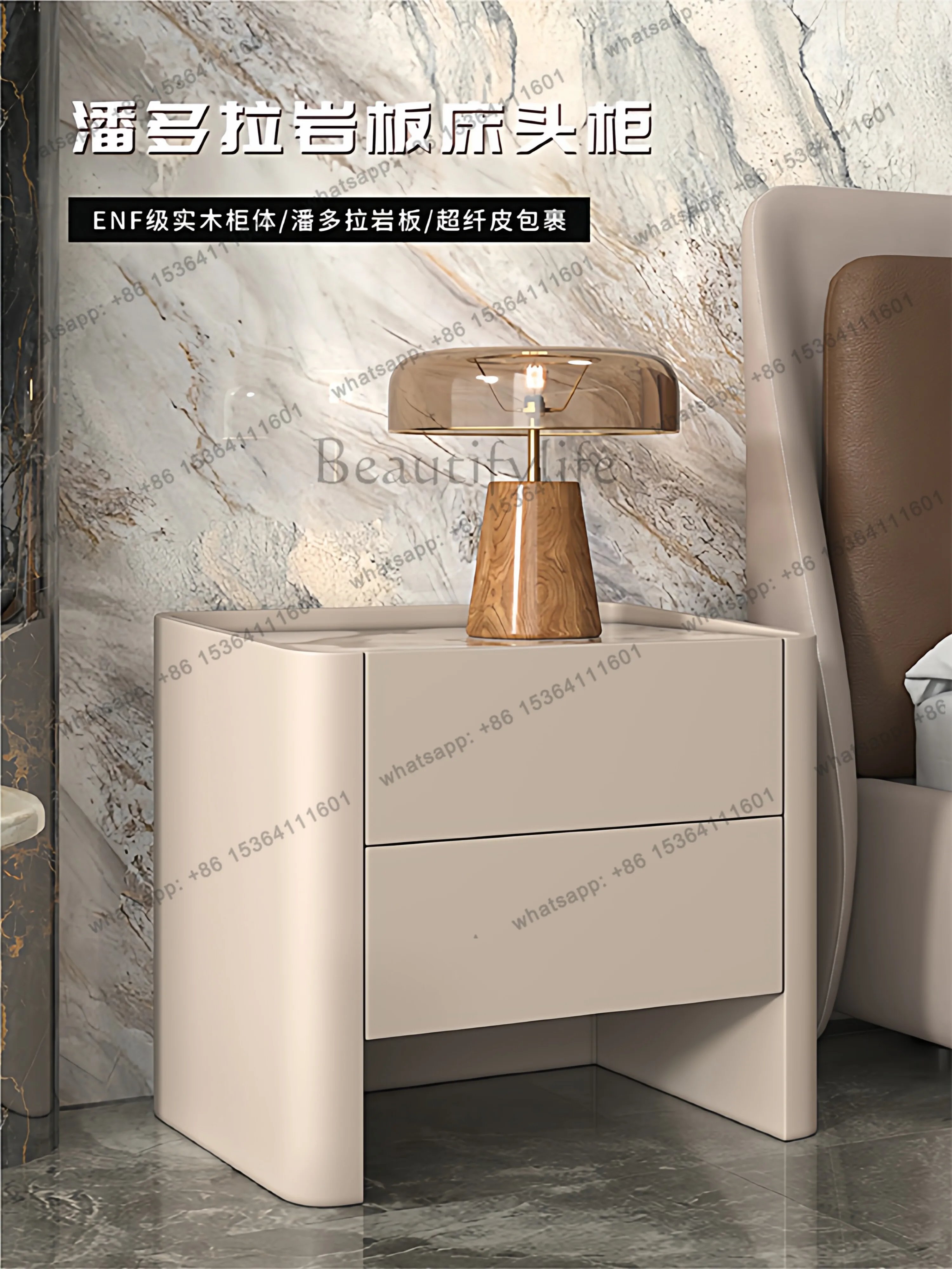 Slate solid wood bedside table stable load-bearing bedroom side cabinet practical storage