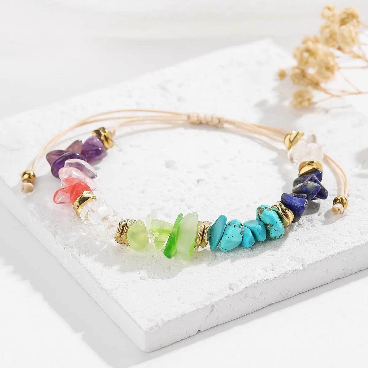 Chinese Style Lucky Blessing Natural Irregular Crystal Chips Braided Bracelet Adjustable Chakra Good Fortune Spiritual Healing
