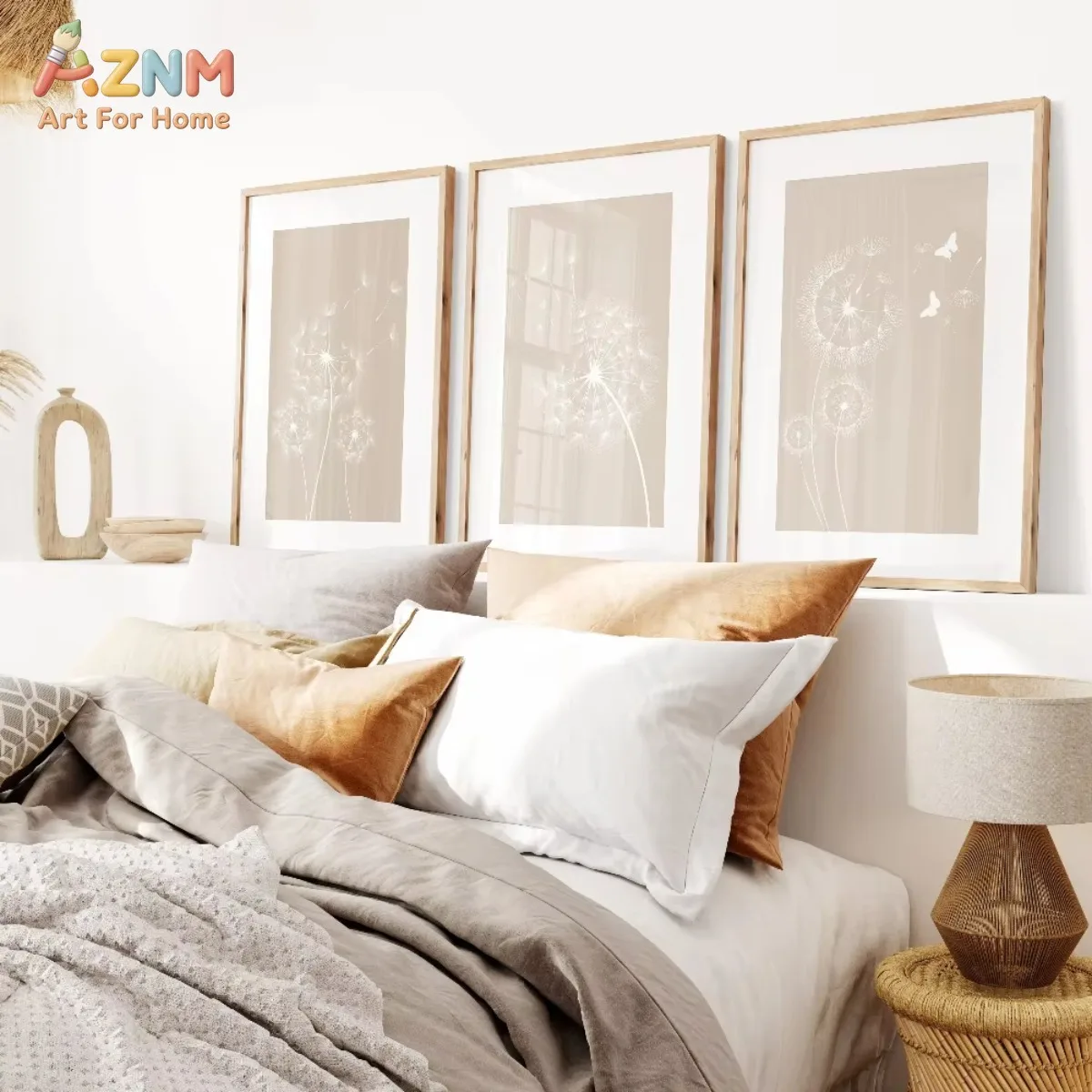 AZNM Neutral Beige Wall Prints Botanical Wall Prints Plant Wall Art Dandelion Wall Art Beige Home Decor Plants Prints Gift