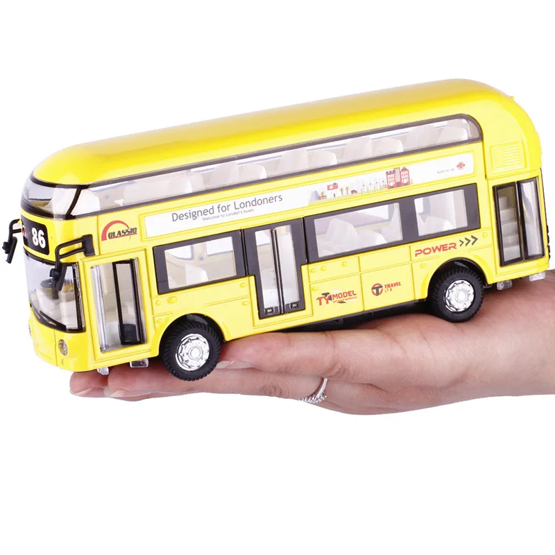 London Double Decker Bus Toy Model 17Cm TY6008B Gifts For Kids Play Indoor Doors Open & Close Flashing With Music Collectible