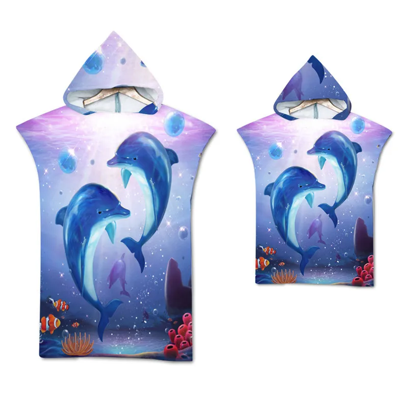 

Swimming Pool Beach Towels Microfiber Hooded Surf Poncho Towel Outdoor Dolphin Changing Robe for Aduls Kids Bathrobe Swimsuit