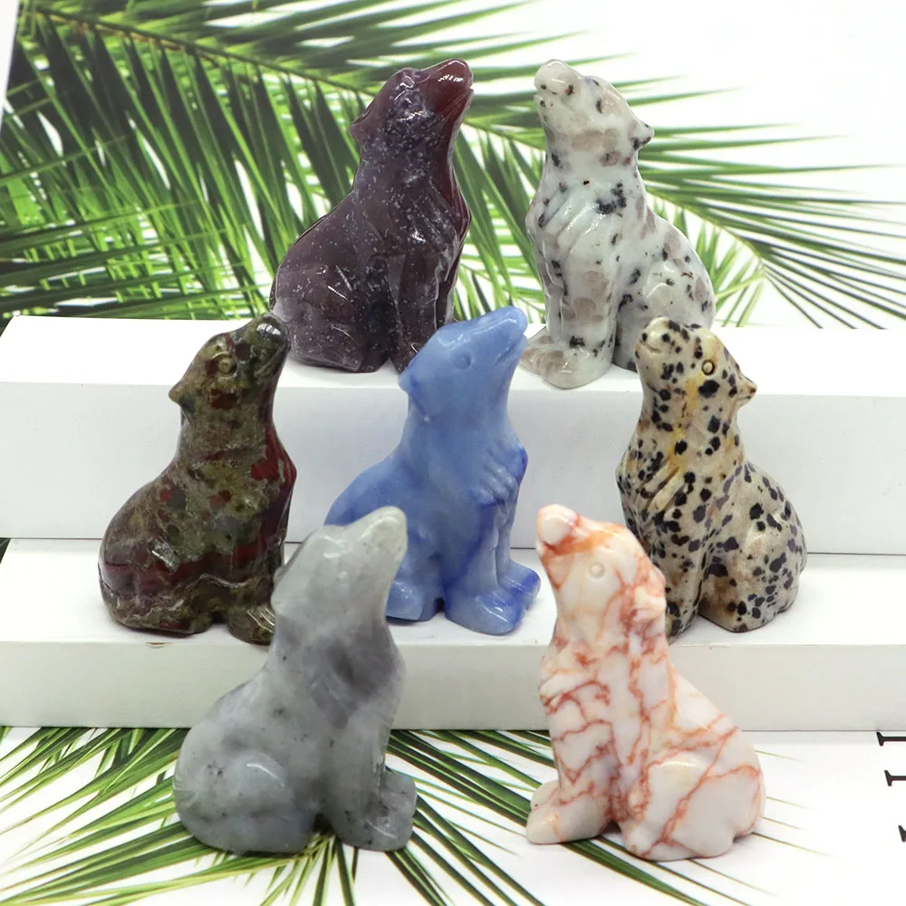 50MM Wolf Statue Healing Crystal Home Decor Quartz Stone Carved Animal Figurine Craft Gifts Spiritual Belief Mineral Specimen