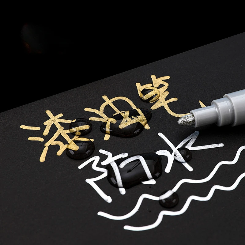12pcs Chrome Mirror Marker Pen 2mm DIY Reflective Paint Pen Permanent Gold SILVER Marker Touch Up, Model Painting, Marking