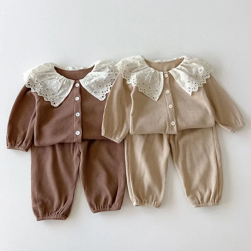 

2025 New Spring Korean Style 0-4Yrs Children Clothes Set Toddler Baby Girl Clothes Suit Long Sleeve Solid Color Tops+Pants