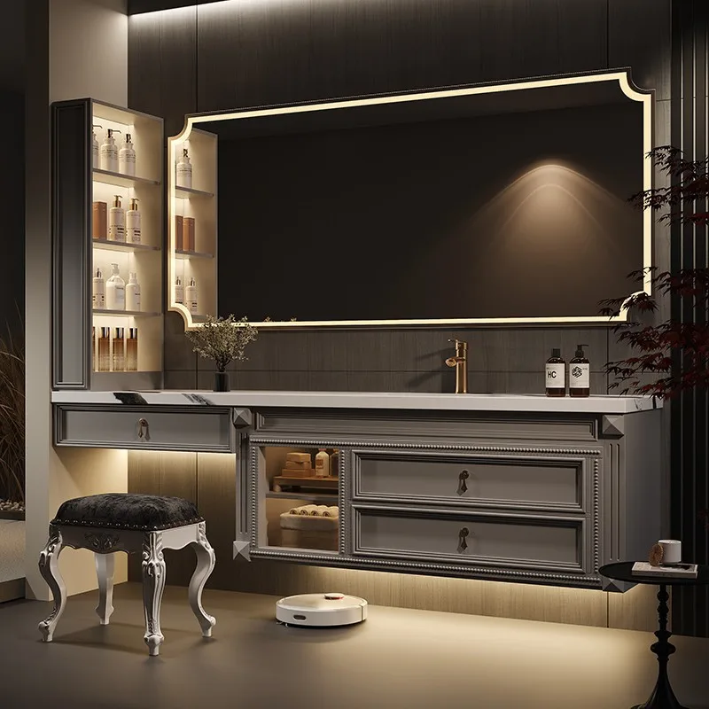 Medieval style bathroom cabinet face wash basin cabinet combination bathroom solid wood dresser 2025 new model