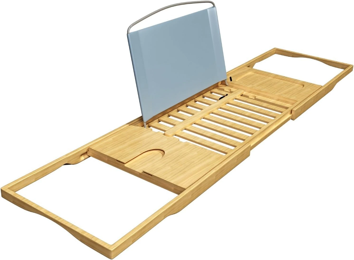 

Bamboo bathtub tray - wooden bathtub with book, phone or tablet holder, cup holder, and bathroom accessory extension side