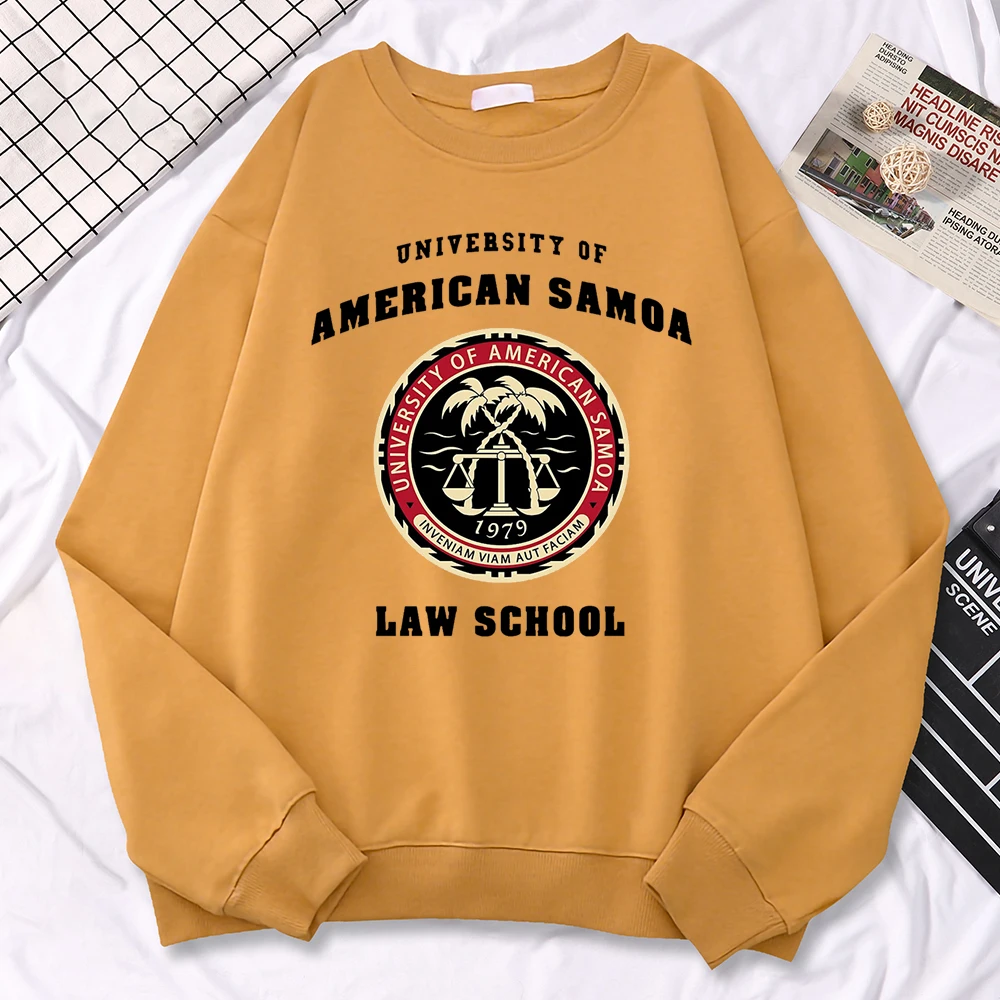 Simple Fashion Womens Pullovers University Of American Samoa Law School Print Hoody Soft Fleece Sweatshirt Loose Warm Clothes