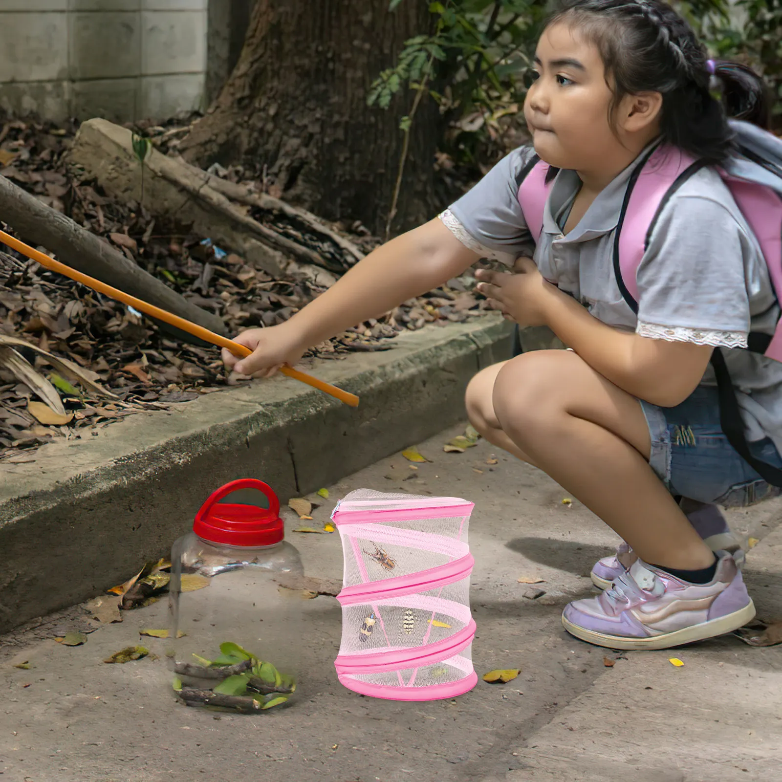 1Set Insect Cage Butterfly Habitat Mesh Transparent Zipper Design Portable Outdoor Observation Foldable Breathable Caterpillars