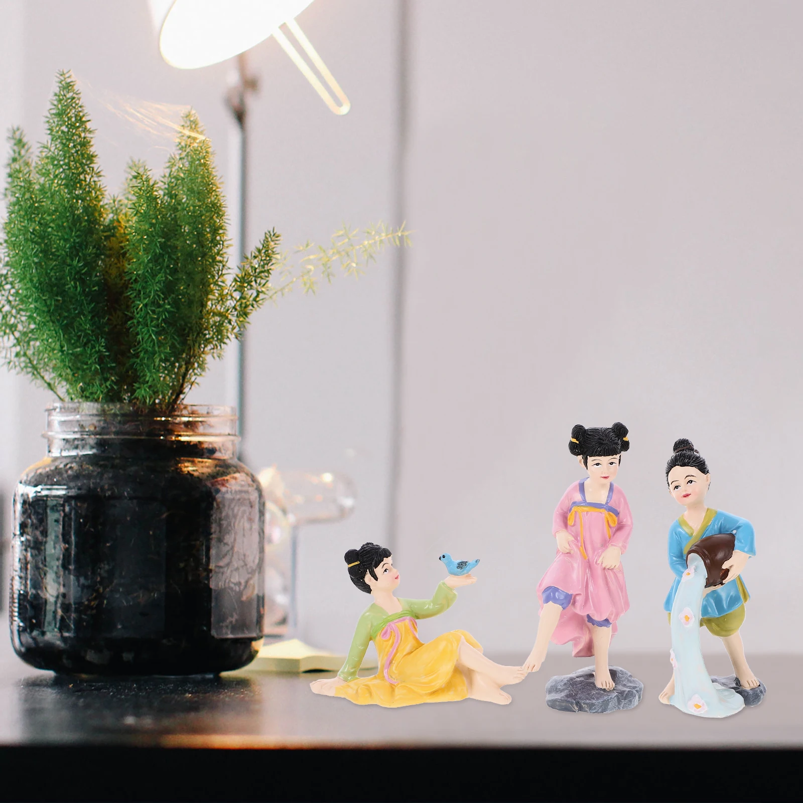 

1Set Resin Cartoon Figure Ancient Style Retro Suit Woman Statue Desktop Ornament Home Decor Chinese Figure