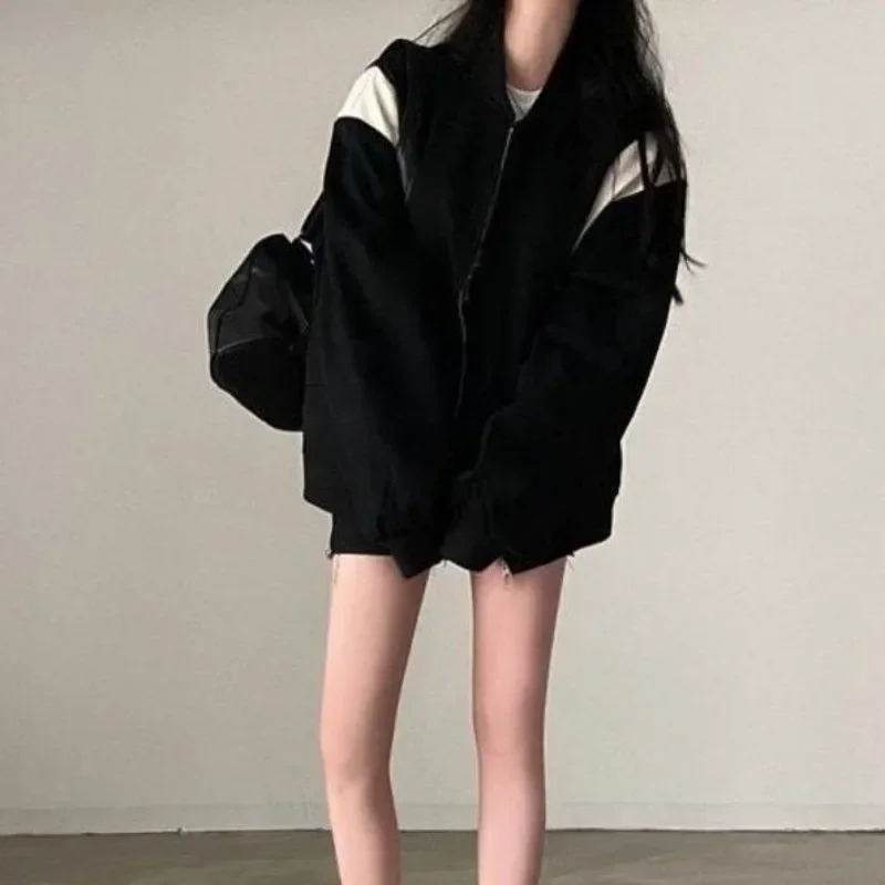Women Vintage Korean Y2K Fashion Streetwear Zip Up Hoodie Harajuku Coat Sweatshirts Zipper Jackets Black Sweatshirt Kpop Clothes