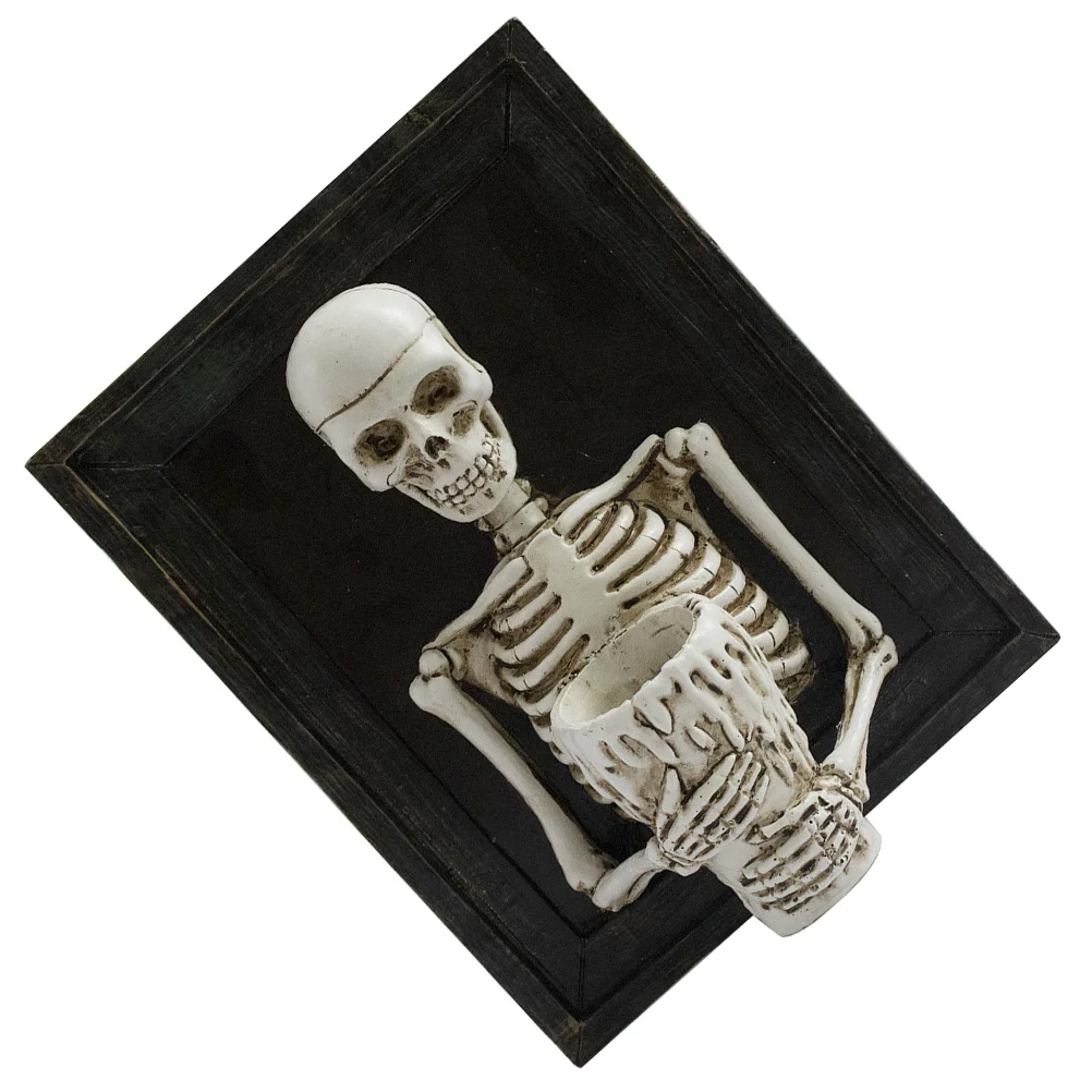 

3D Skull Holder Resin Halloween Decorative Candlestick for Home Tabletop Party Framed Holder