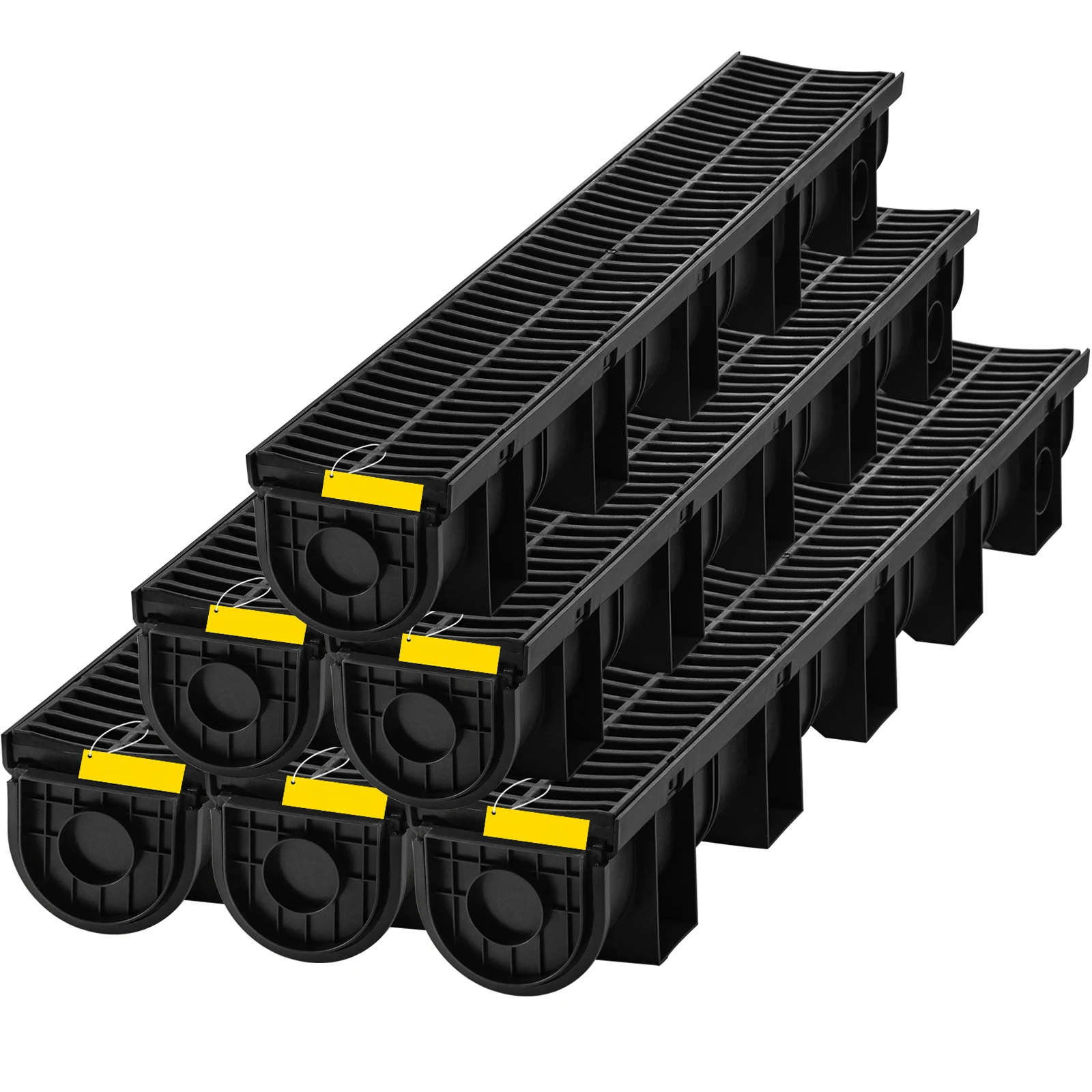 SucceBuy Kit de Drainage de tranchée d'allée, système de vidange de canal avec Grille en plastique, paquet de 4 à 6 Grilles en plastique HDPE, sol de Garage noir