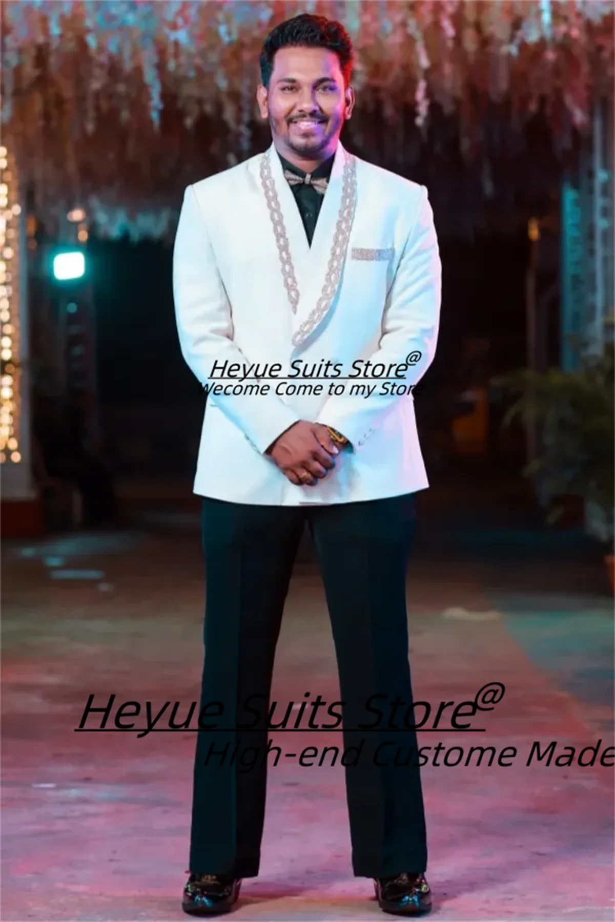 

Luxurious Groom Wedding Tuxedos Customized Shiny Crystal Formal 2 Pieces Sets High-qublity Slim Fit Shawl Lapel Male Prom Blazer