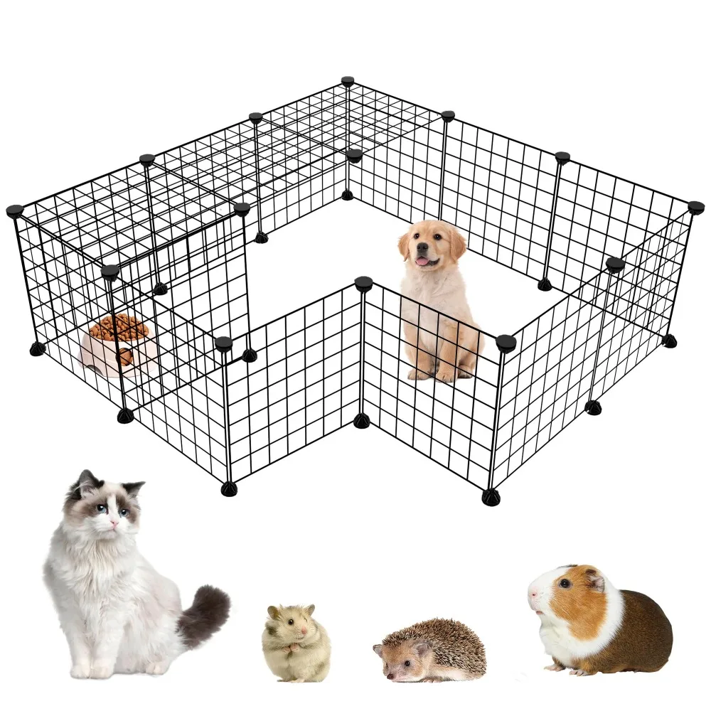 16 Panels Small Animal Playpen, Dog Puppy Playpen, Bunny Pen, Guinea Pig Cages, Rabbit Enclosure Indoor, Indoor/Outdoor Use