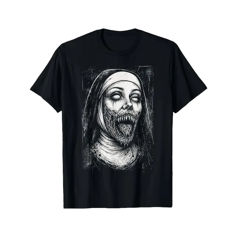 Men's Terrifying Nun Devil's Secret Art Horror Gothic T-shirt Suitable for All Seasons Casual Streetwear