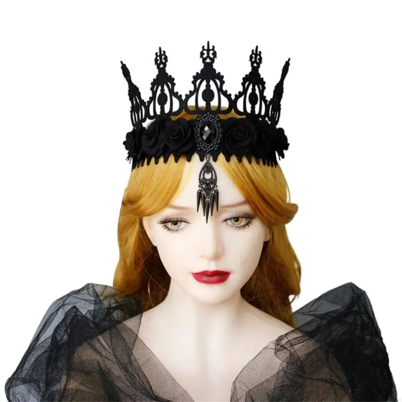 

P8DB Women Witch Headband Wedding Party Dark Series Costume Black Crownpieces