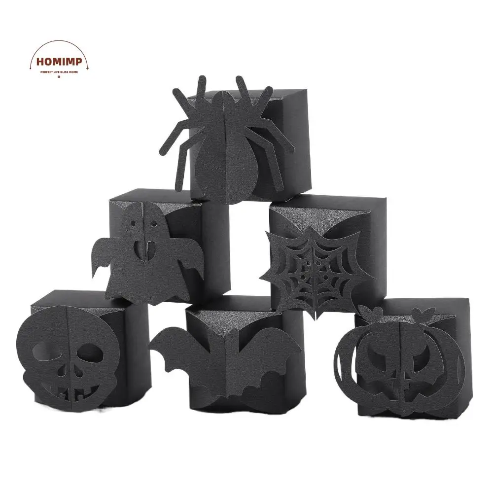 

24pcs Paper Halloween Candy Gift Box Spider/Pumpkin/Ghost Pattern DIY Cookie Boxes Orange/Black Candy Packing Box Kids