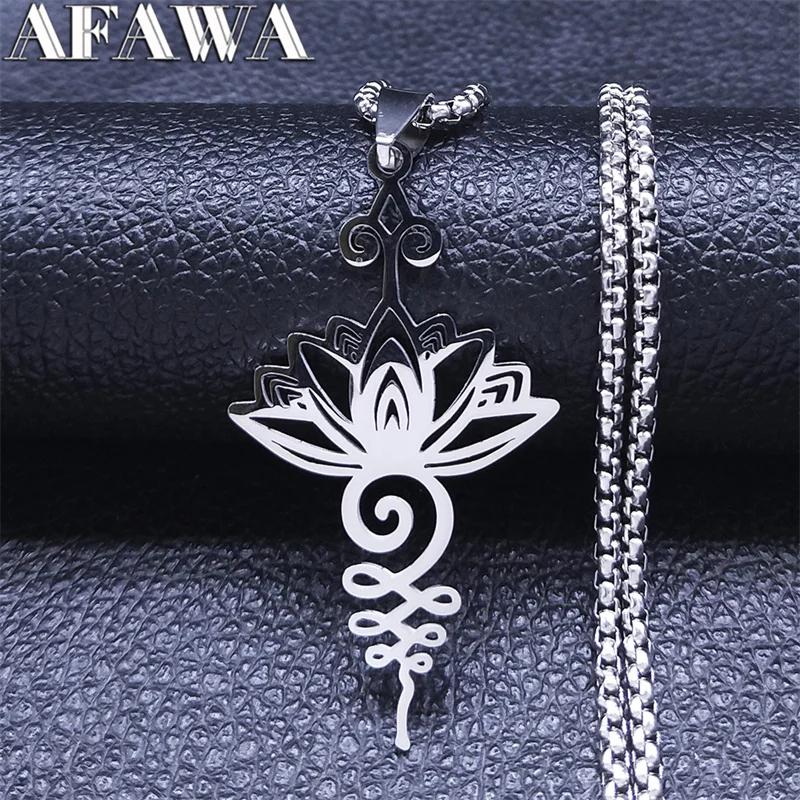 Hippie Stainless Steel Yoga Lotus Necklace Women/Men Spiritual Chakra Symbol Flower of Life Necklaces Jewelry collar N7067S02