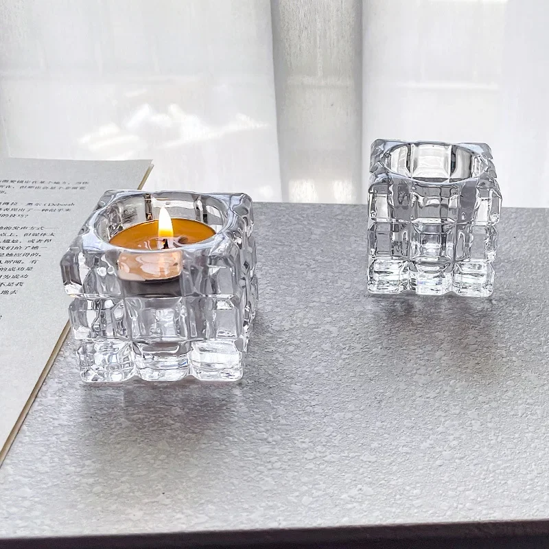 Transparent crystal glass ice cube candle holder European retro dining table decoration romantic candlelight dinner decoration