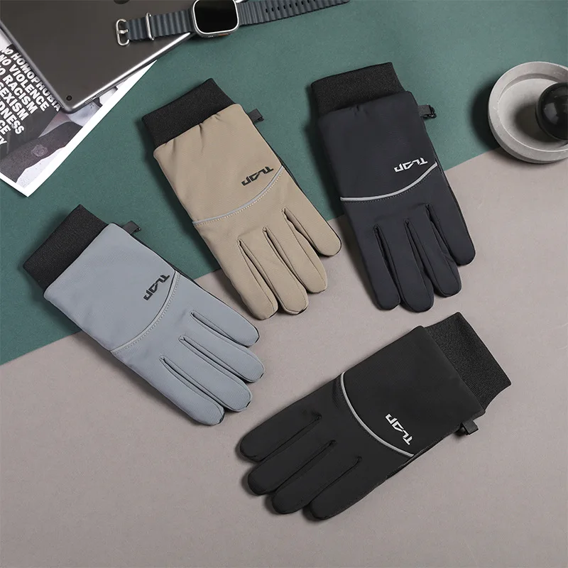 Autumn and Winter Thickened Thermal Gloves Men's Winter Outdoor Cycling Sports Skiing Windproof Touch Screen Fleece-Lined Non-Sl