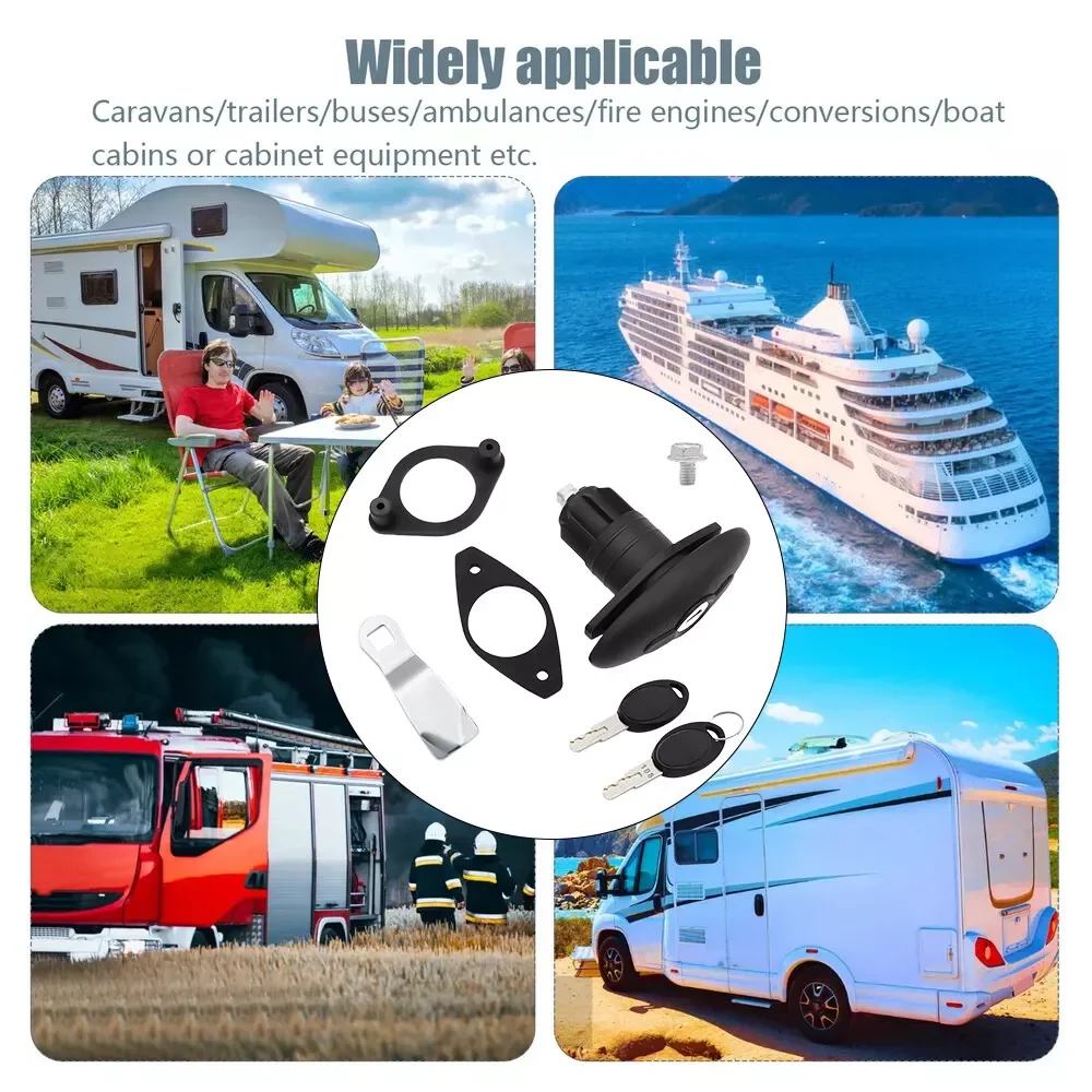1 conjunto de fechadura oval para porta rv, com chaves, preta, para swift eldis modelo 2007, motorhome, caravana, van, rv, acessórios