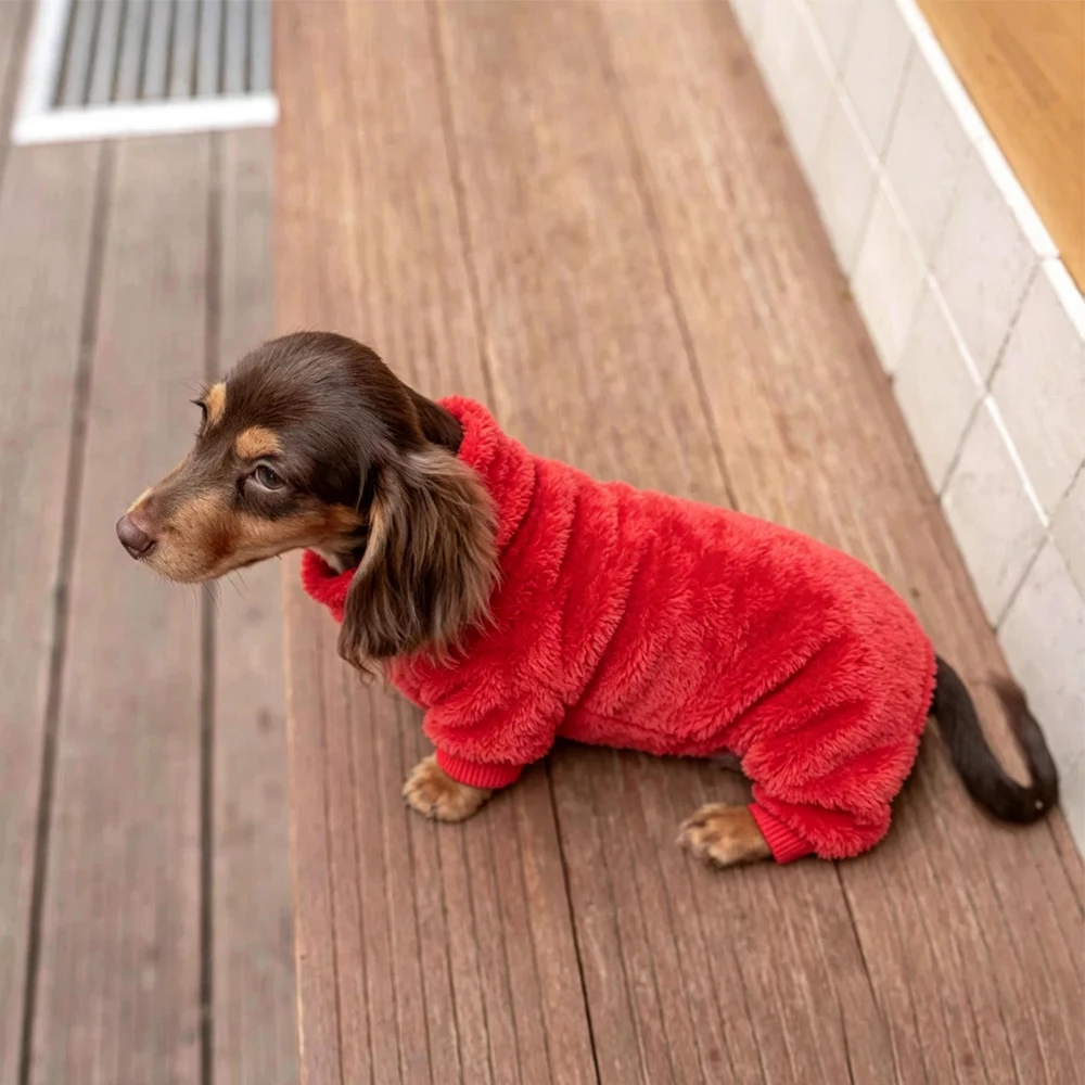 Fleecejas voor vrouwelijke teckelhonden, warme sweater, 4-potige jumpsuit met buikbedekking voor teckelhonden, zachte loungekleding