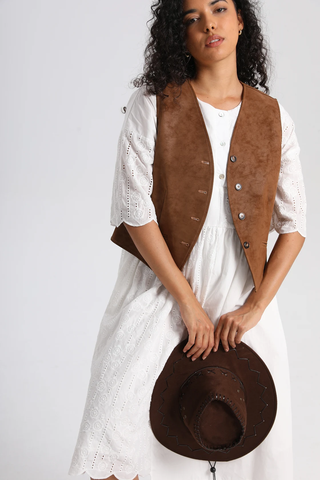 JHJN Coffee Woman Vest Single-Breasted V-Neck Tops Suede Irregular Hem Waistcoat Slim Fit Brown Sleeveless Casual New Tank Tops