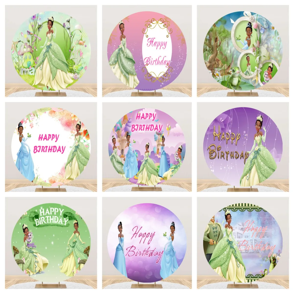 

Disney Cartoon Round Circle Girls Birthday Party Banner Decoration Princess and The Frog Backdrop Tiana Photography Background