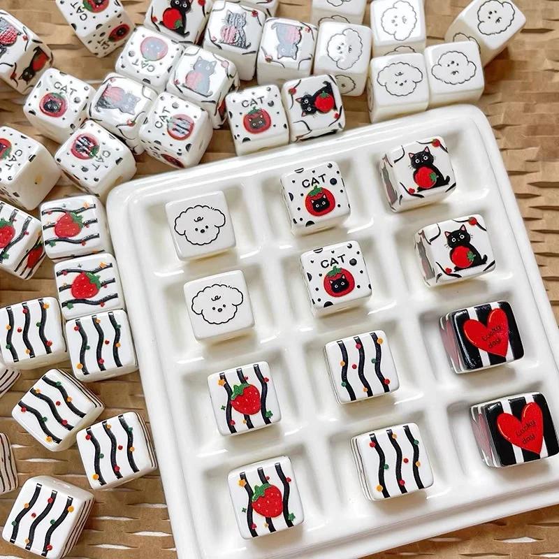 Wholesale 50pcs/lot 14mm cartoon animals pattern print geometry square shape resin beads diy jewelry accessory