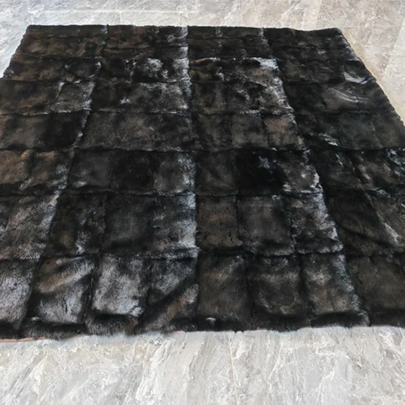 Custom Real Rabbit Fur Bed Rug Carpet Natural Leather Mat Sofa Living Room Cozy Home Decor Decoration Collection Accessory DIY