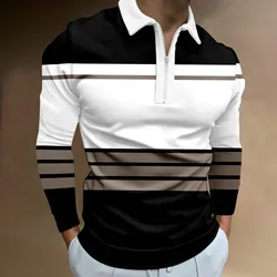 Men's Long Sleeve Polo Shirt Men Autumn Winter Stritching Men's Polo Business Dress Clothes Luxury Men Tee Shirt Polos Tee Tops