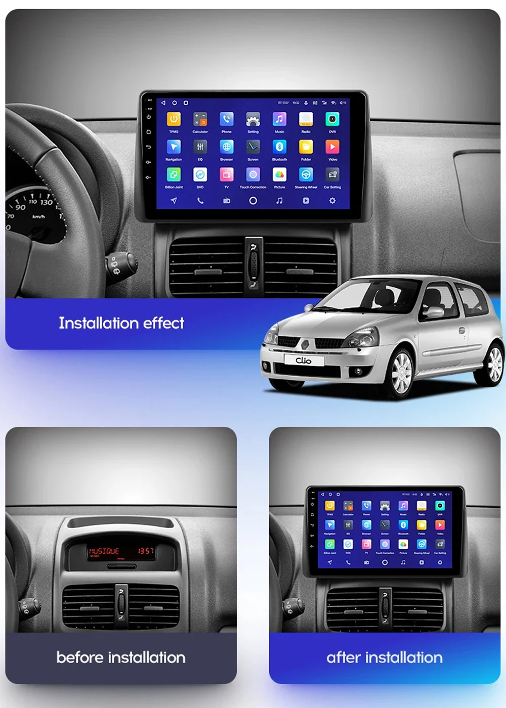 Car Radio Wireless Carplay For Renault Clio 2 BB CB 2001 - 2012 Navigation GPS Android Auto QLED Screen Stereo Android 14