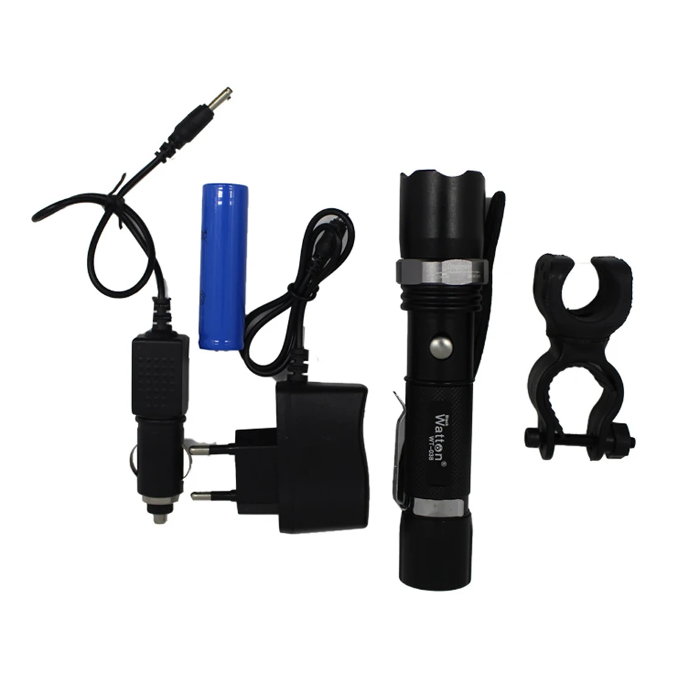 Zoom rechargeable flashlight at the most reasonable price Watton Wt-038 Length 15,5 CM to 3 cm in diameter to front 200 mt in a