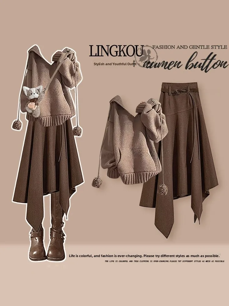 

Large Size Autumnal Mermaid Outfit Women's Vintage Style Slimming Skirt Set Two Pieces Casual Loose Fit Long Sleeve Hoodie