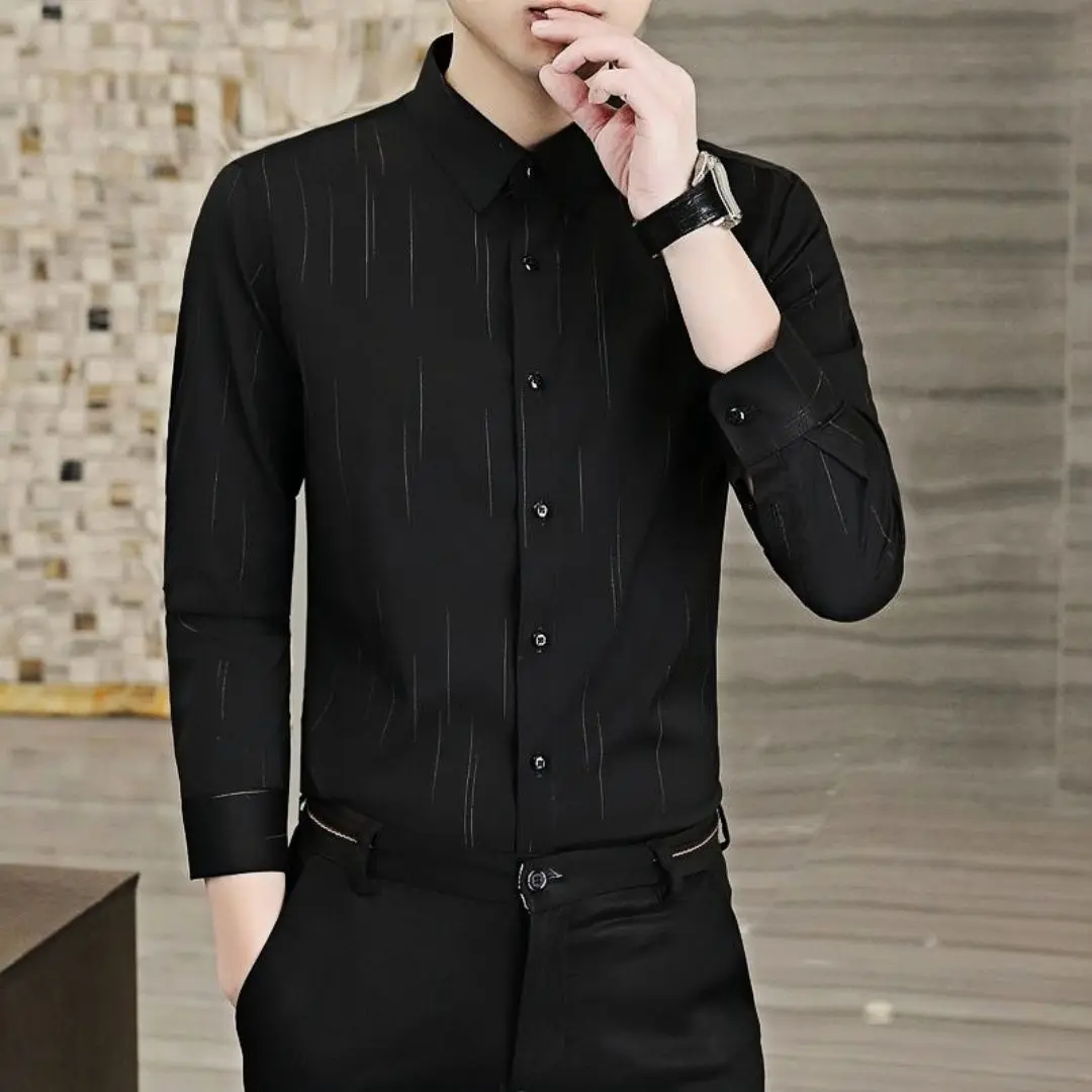 2026 Men Striped Long Sleeve Shirt Premium Business Casual Wrinkle Free Spring