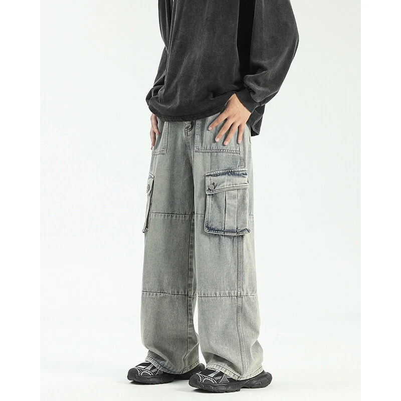 

LAPPSTER Big Pockets 2000s Clothes Y2k Streetwear Distressed Baggy Jeans Wide Leg Denim Pants Washed Casual Black Korean Jeans